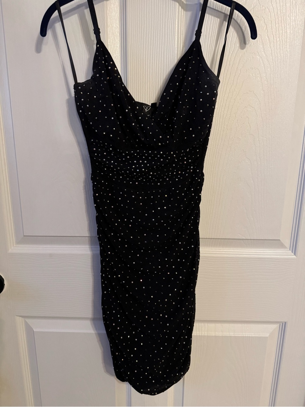 Windsor Black Rhinestone Bodycon Mini Dress Women’s L Sparkly Party